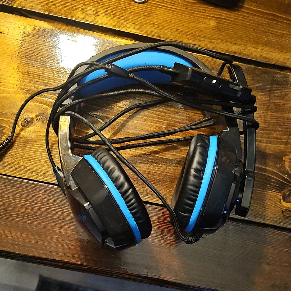 Black and Blue Wired Headset